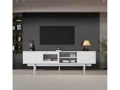 Móvel para TV moderno 200×40×50,5 cm - com 2 portas e 2 gavetas - para televisores até 80 polegadas - branco