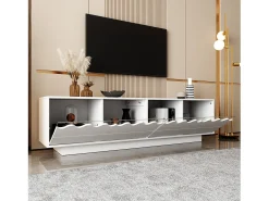Móvel para TV moderno 170x40x45cm - com 4 portas - design ondulado - MDF + painéis de partículas - Branco