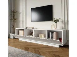 Móvel para TV moderno 170x40x45cm - com 4 portas - design ondulado - MDF + painéis de partículas - Branco