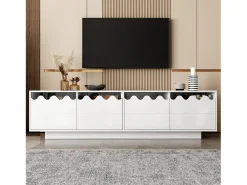 Móvel para TV moderno 170x40x45cm - com 4 portas - design ondulado - MDF + painéis de partículas - Branco