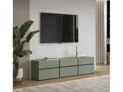 Móvel para TV na cor verde sálvia 180cm coleção HAVANA. Móvel design com 3 portas e 3 gavetas.
