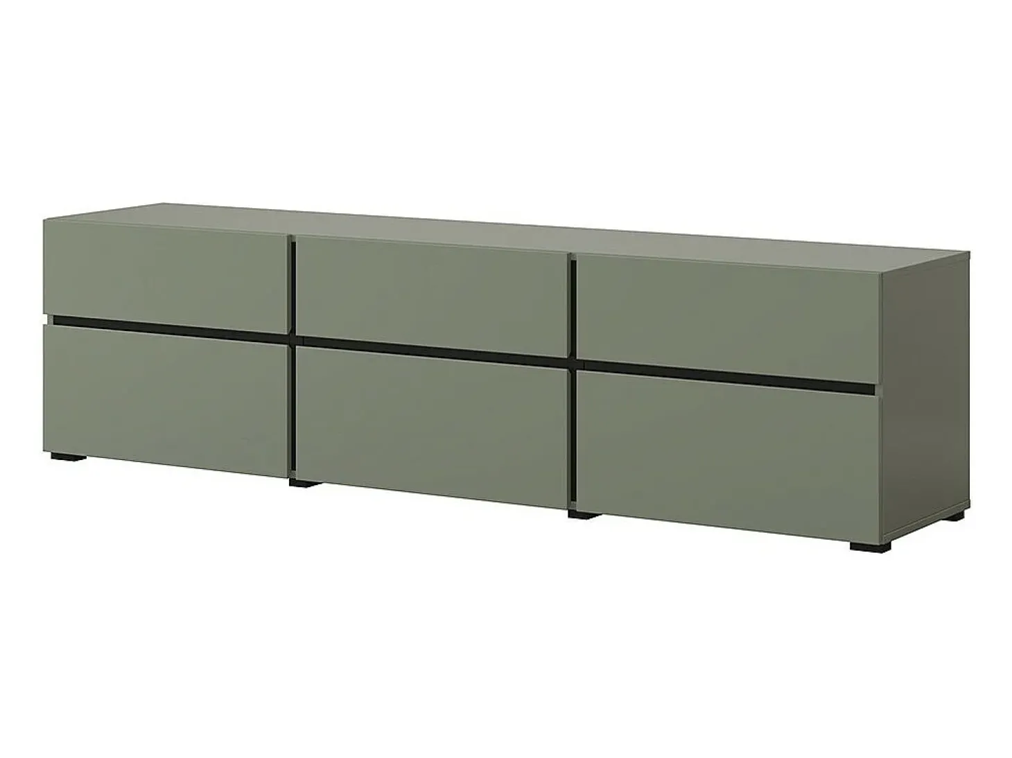 Móvel para TV na cor verde sálvia 180cm coleção HAVANA. Móvel design com 3 portas e 3 gavetas.