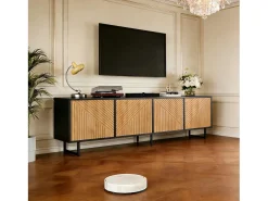 Móvel para TV para sala de estar - 180 x 40 x 50 cm - com 4 portas - para TV de 80 polegadas - aglomerado - cor natural