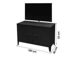 Móvel para TV preto estilo industrial com 2 portas de metal 100x40xH53cm