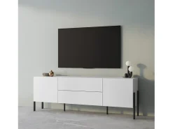 Móvel para TV SALMA – 2 portas & 2 gavetas Push-to-Open – Branco super mate & preto Mate