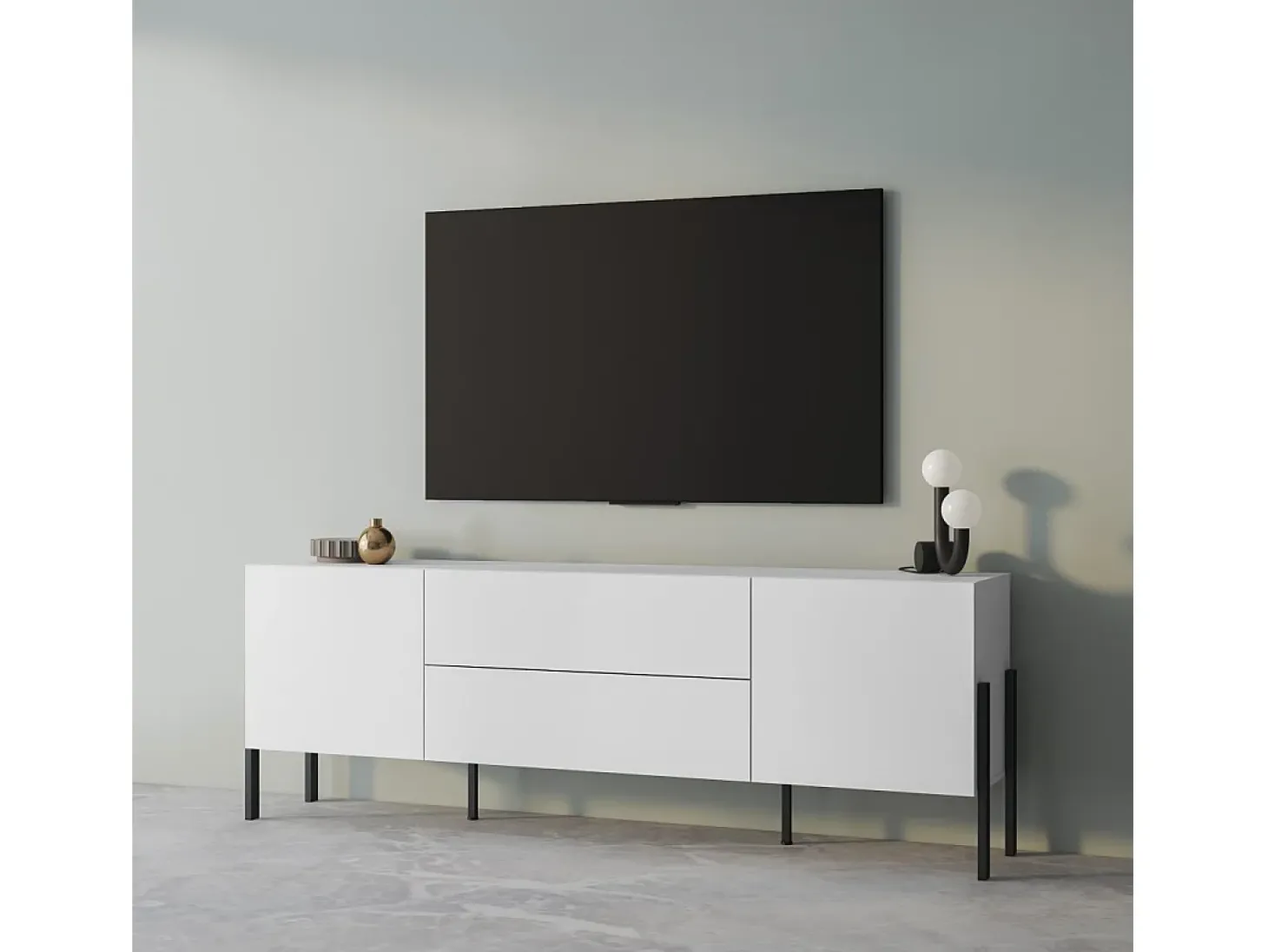 Móvel para TV SALMA – 2 portas & 2 gavetas Push-to-Open – Branco super mate & preto Mate