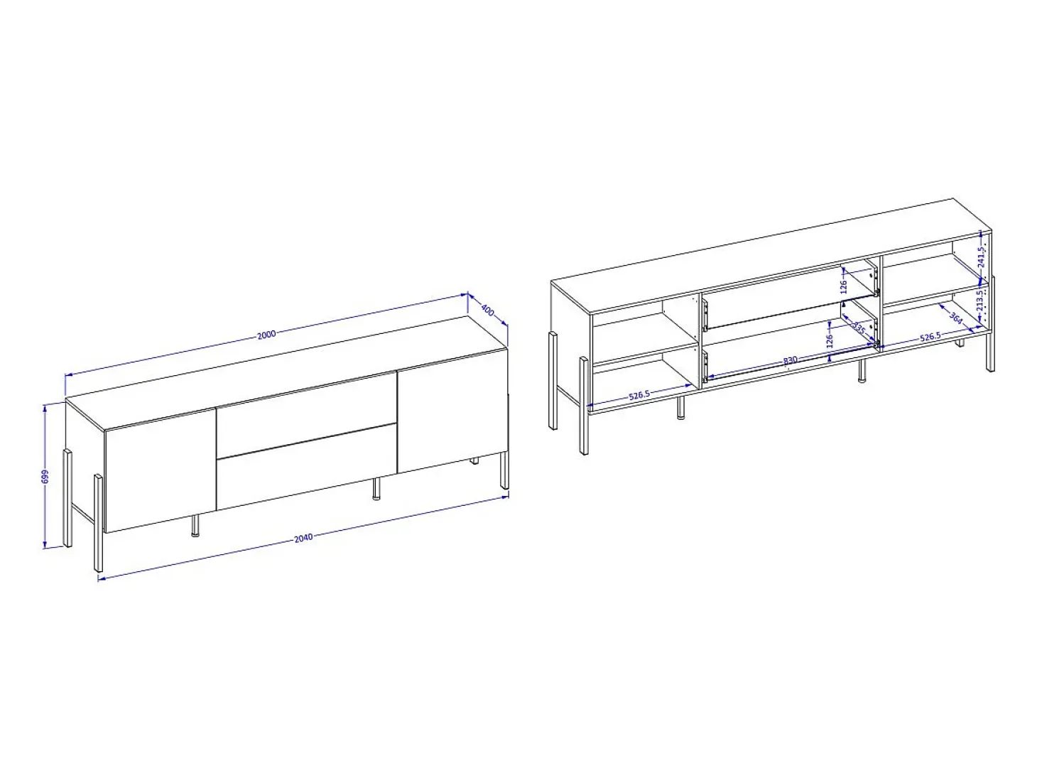 Móvel para TV SALMA – 2 portas & 2 gavetas Push-to-Open – Branco super mate & preto Mate