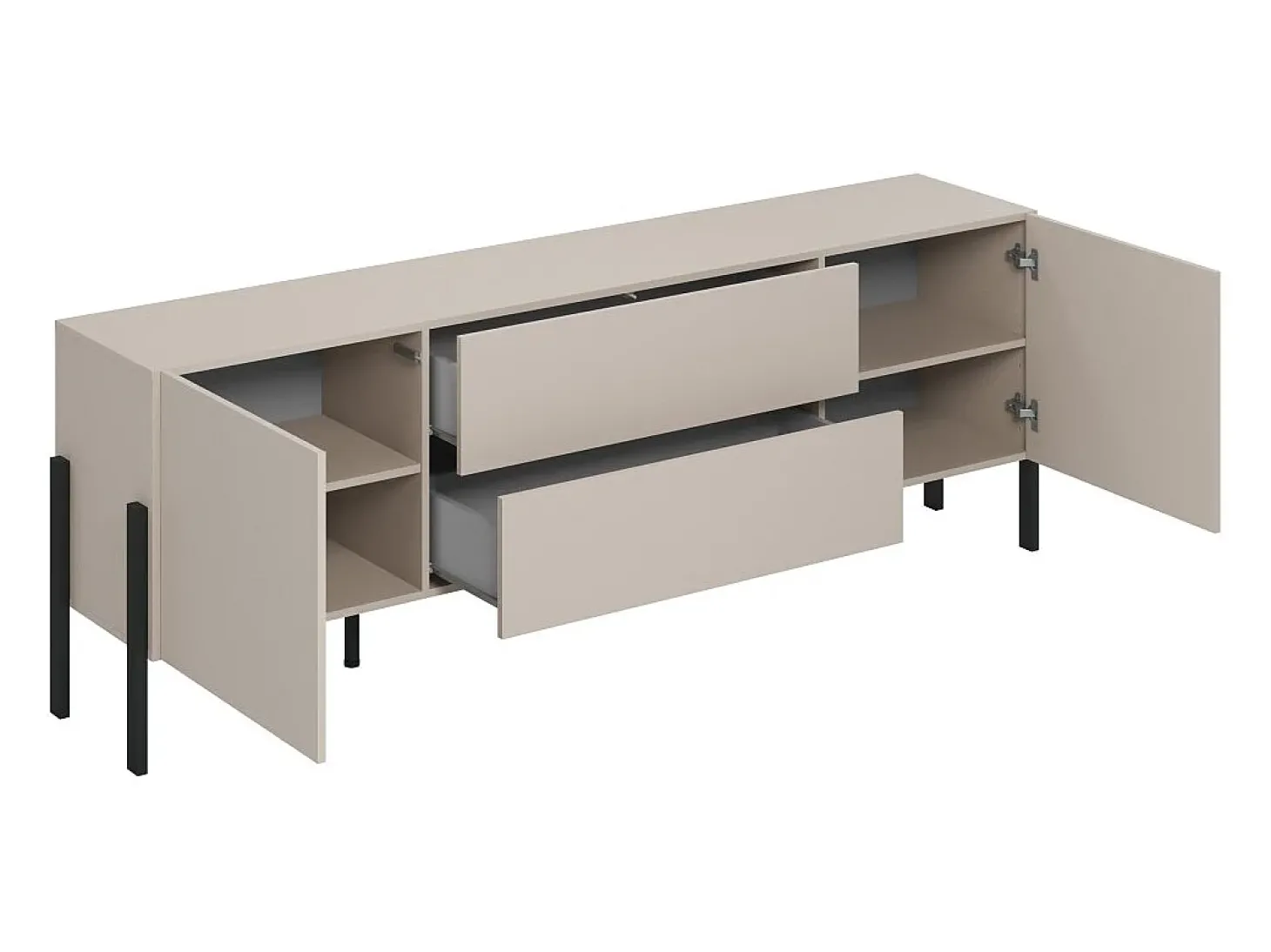 Móvel para TV SALMA – 2 portas & 2 gavetas Push-to-Open – bege & preto fosco, 207×70×40 cm