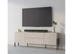 Móvel para TV SALMA – 2 portas & 2 gavetas Push-to-Open – bege & preto fosco, 207×70×40 cm