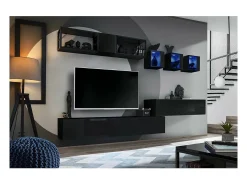 Móvel para TV suspenso 120cm na cor preta, coleção SWITCH. Acabamentos brilhantes.