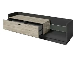 Móvel para TV XL 220cm. Coleção CORK. Cor cinza antracite e pinho.