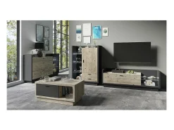 Móvel para TV XL 220cm. Coleção CORK. Cor cinza antracite e pinho.