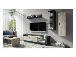 Móvel para TV XL 220cm com LED integrado. Coleção CORK. Cores cinza antracite e pinho.