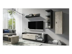 Móvel para TV XL 220cm com LED integrado. Coleção CORK. Cores cinza antracite e pinho.
