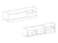 Móvel para TV XL 220cm com LED integrado. Coleção CORK. Cores cinza antracite e pinho.