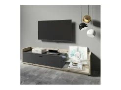 Móvel para TV XL 220cm com LED integrado. Coleção CORK. Cores Pinho e cinza antracite.