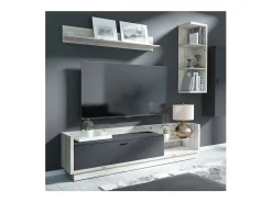 Móvel para TV XL 220cm com LED integrado. Coleção CORK. Cores Pinho e cinza antracite.