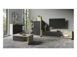 Móvel para TV XL 220cm com LED integrado. Coleção CORK. Cores Pinho e cinza antracite.
