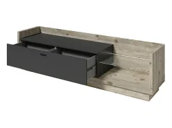 Móvel para TV XL 220cm com LED integrado. Coleção CORK. Cores Pinho e cinza antracite.