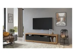 Móvel para TV XL 200cm da coleção CLARA. Cor carvalho e preto fosco.