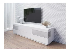 Móvel para TV XL design 200cm coleção KILES. Cores branco e cinza.