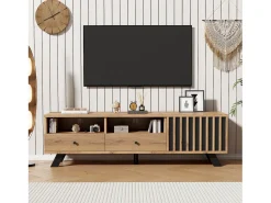 Móvel para TV 150x38x44 cm - 2 gavetas e 1 porta - 2 compartimentos semiabertos - para TV de 60 polegadas - natural