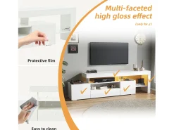 Móvel para TV 192x37x53 cm - 3 portas basculantes - com LED - Armazenamento semiaberto - Acabamento brilhante - Branco
