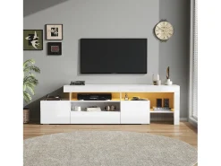 Móvel para TV 192x37x53 cm - 3 portas basculantes - com LED - Armazenamento semiaberto - Acabamento brilhante - Branco
