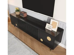 Móvel para TV 170x36x54 cm - 4 portas - puxadores ocultos - pés ajustáveis - MDF - preto