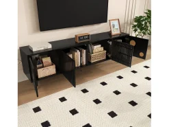 Móvel para TV 170x36x54 cm - 4 portas - puxadores ocultos - pés ajustáveis - MDF - preto