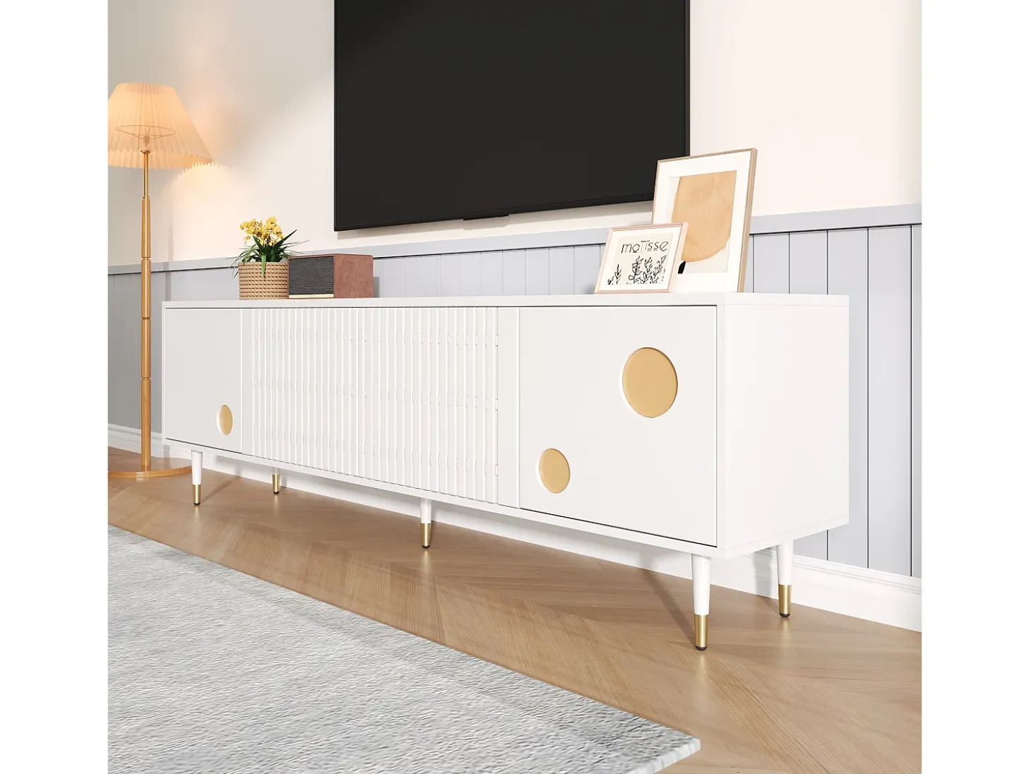 Móvel para TV 170x36x54 cm - 4 portas - puxadores ocultos - pés ajustáveis - MDF - branco