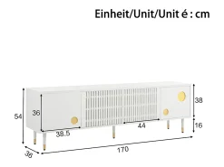 Móvel para TV 170x36x54 cm - 4 portas - puxadores ocultos - pés ajustáveis - MDF - branco