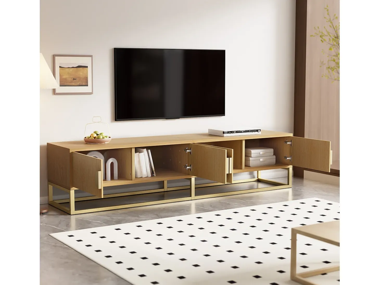Móvel para TV 180x40x40 cm - 4 portas - Painéis de partículas - Natural