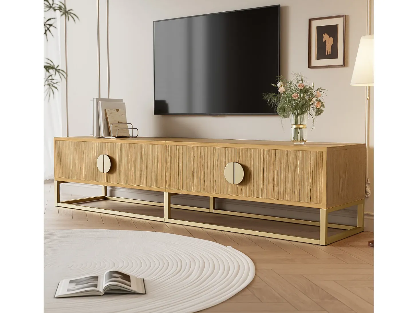 Móvel para TV 180x40x40 cm - 4 portas - Painéis de partículas - Natural