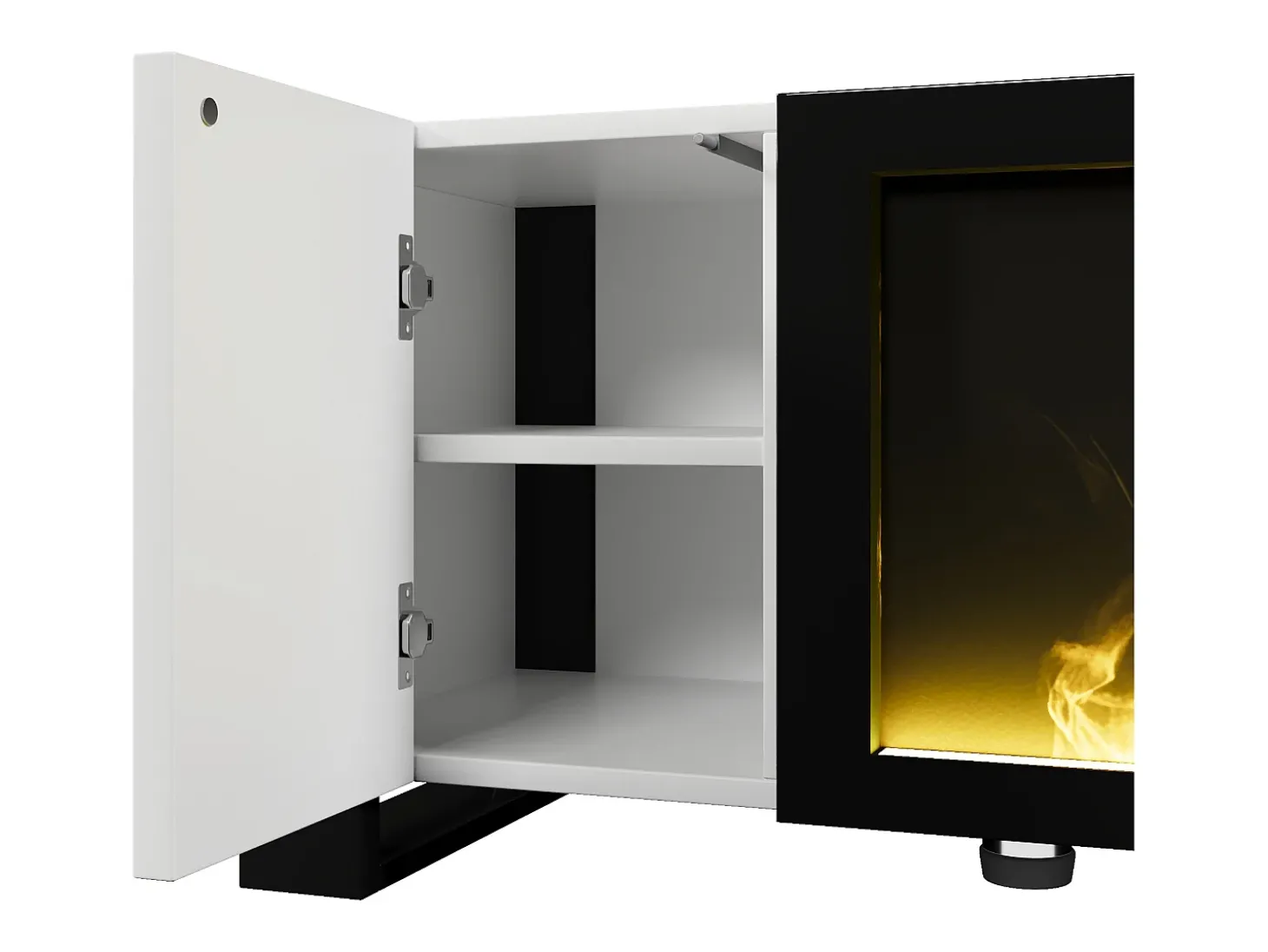 Móvel para TV 165x32x55 cm - 2 portas - Com lareira elétrica efeito chama - Sem aquecimento - Branco + Preto