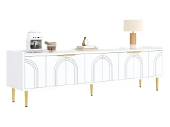 Móvel para TV 170x35x47,5 cm - 4 portas - com prateleiras - Pés de metal - MDF - Branco