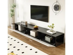 Móvel para TV 180x35x30 cm - acabamento brilhante - iluminação LED 16 cores - montagem em parede - branco+preto