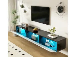 Móvel para TV 180x35x30 cm - acabamento brilhante - iluminação LED 16 cores - montagem em parede - branco+preto