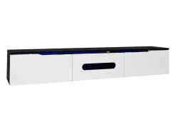 Móvel para TV 180x35x30 cm - acabamento brilhante - iluminação LED 16 cores - montagem em parede - branco+preto