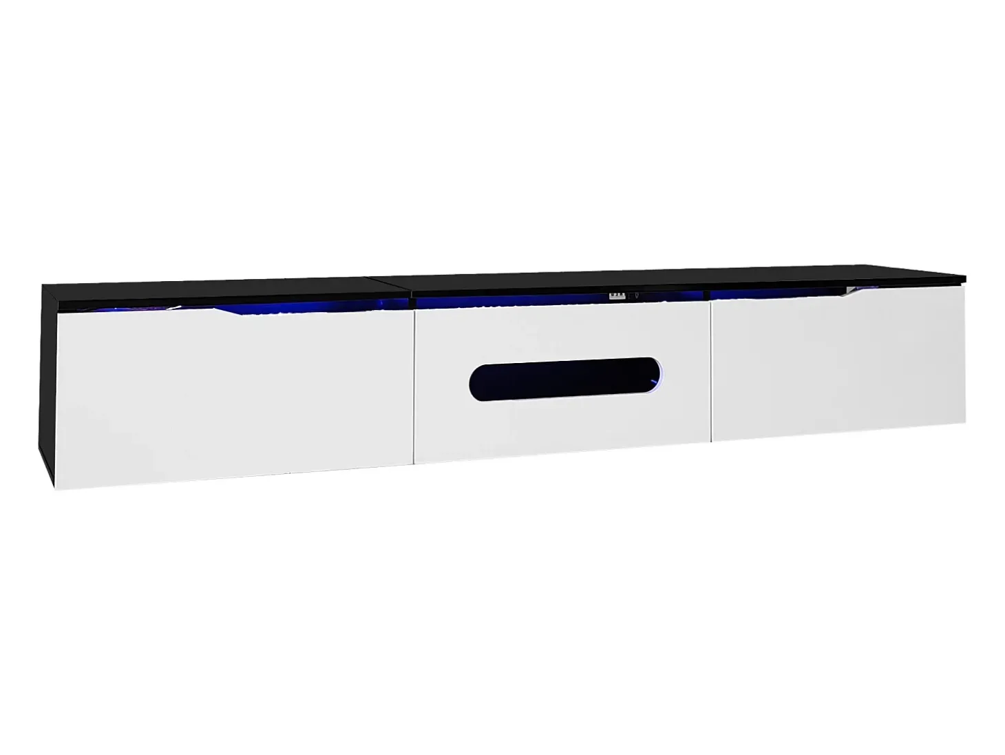 Móvel para TV 180x35x30 cm - acabamento brilhante - iluminação LED 16 cores - montagem em parede - branco+preto