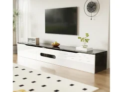 Móvel para TV 180x35x30 cm - acabamento brilhante - iluminação LED 16 cores - montagem em parede - branco+preto