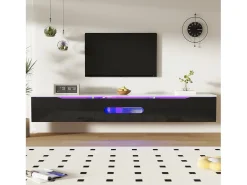 Móvel para TV 180x35x30 cm - acabamento brilhante - com iluminação LED 16 cores - montagem em parede - preto + branco