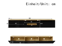Móvel para TV 180x35x30 cm - acabamento brilhante - com iluminação LED 16 cores - montagem em parede - preto + natural