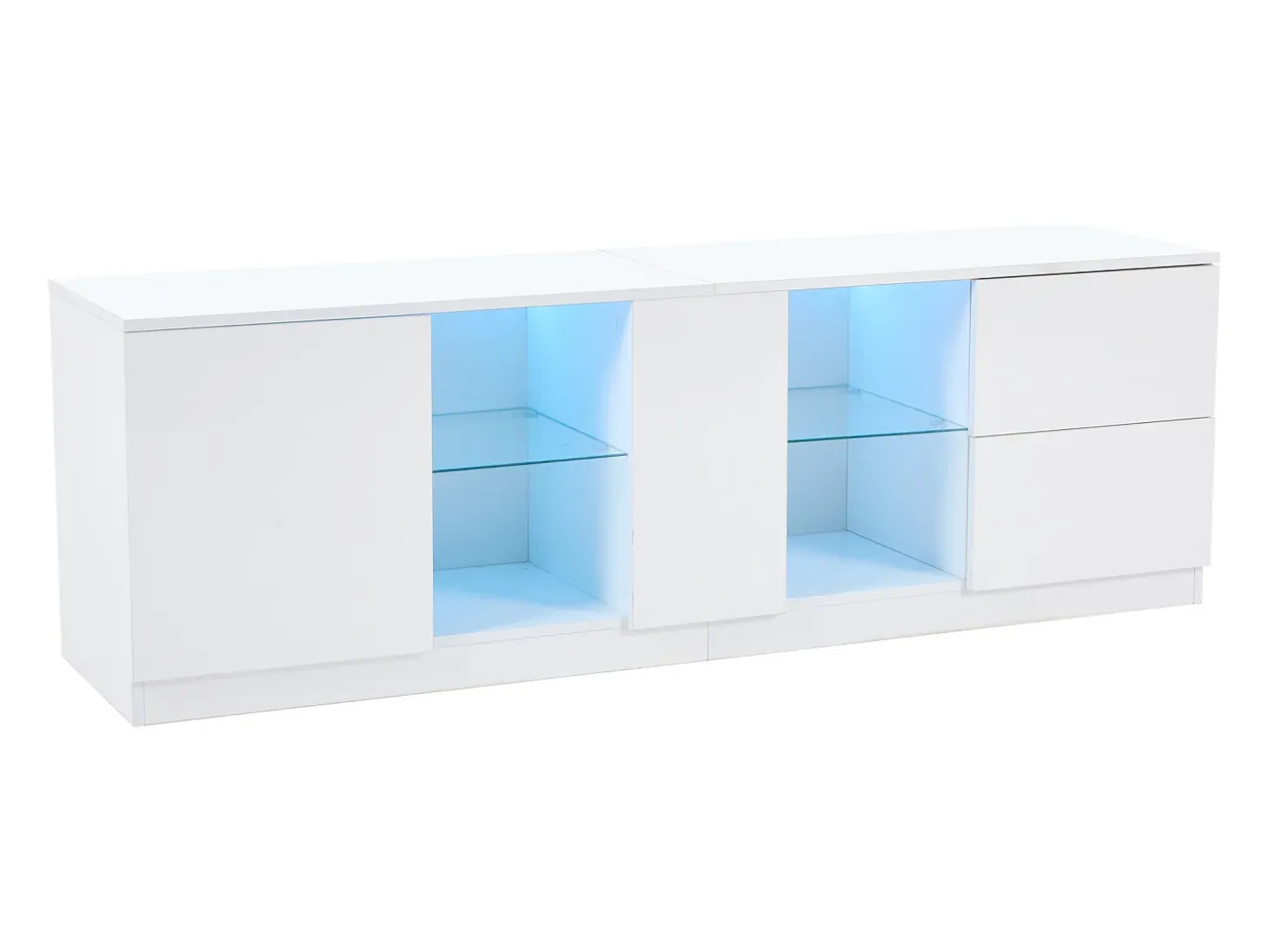 Móvel para TV 160x40x52 cm - alto brilho - com LED - adequado para televisores de 65" - com 2 gavetas e 1 porta - Branco
