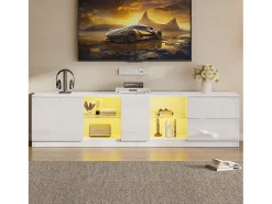 Móvel para TV 160x40x52 cm - alto brilho - com LED - adequado para televisores de 65" - com 2 gavetas e 1 porta - Branco