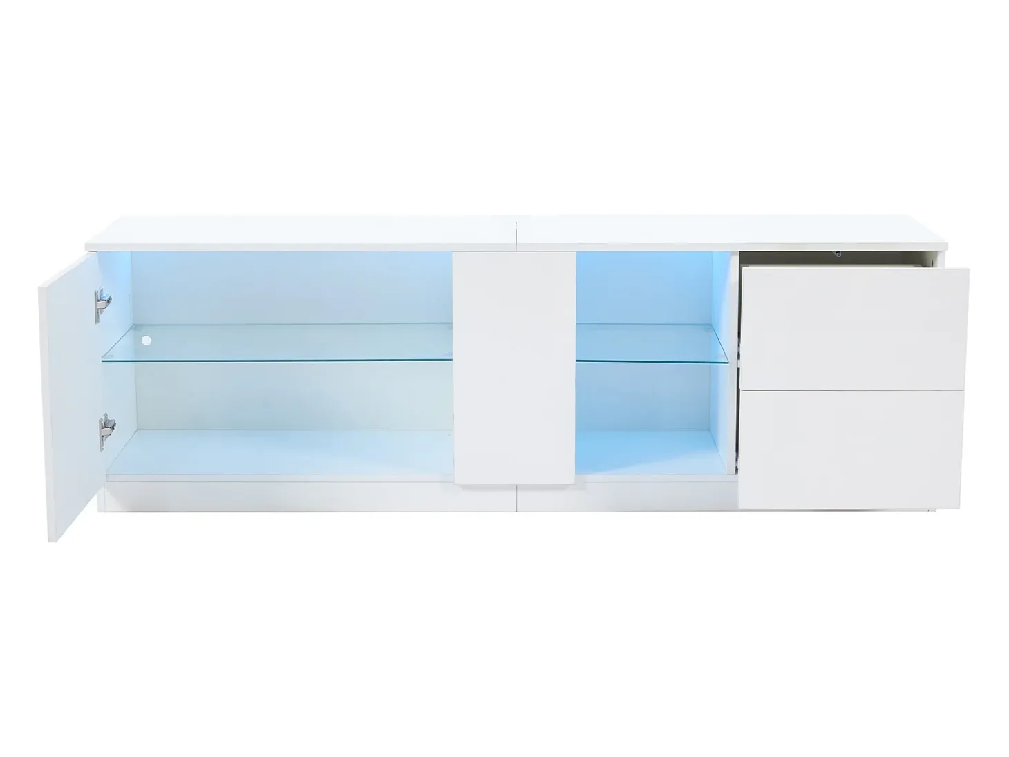 Móvel para TV 160x40x52 cm - alto brilho - com LED - adequado para televisores de 65" - com 2 gavetas e 1 porta - Branco