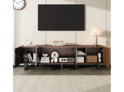 Móvel para TV 180x38x50 cm - com 4 portas - aspecto madeira - Portas de alto brilho - MDF + painéis de partículas - Natural + preto