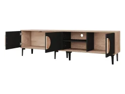 Móvel para TV 180x35x49 cm - com 3 portas - Prateleiras abertas - Painéis de partículas - Natural e preto
