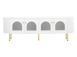 Móvel para TV 170x35x55 cm - com 4 portas de vidro - puxadores e pés dourados - Branco