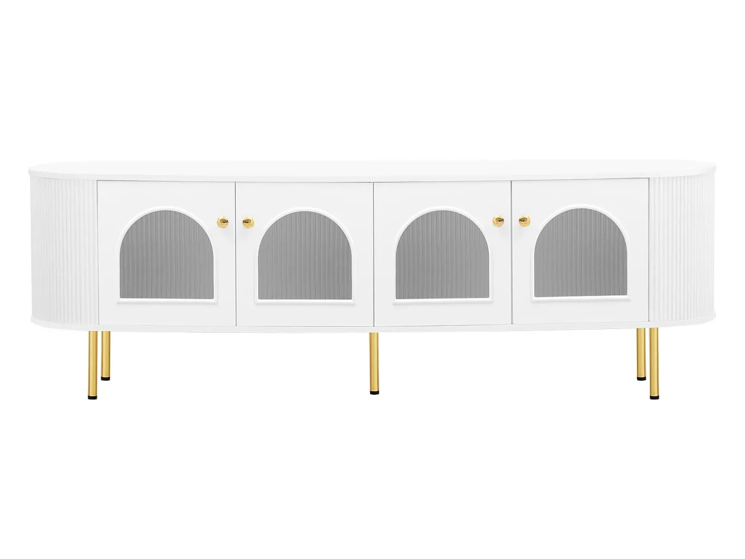 Móvel para TV 170x35x55 cm - com 4 portas de vidro - puxadores e pés dourados - Branco